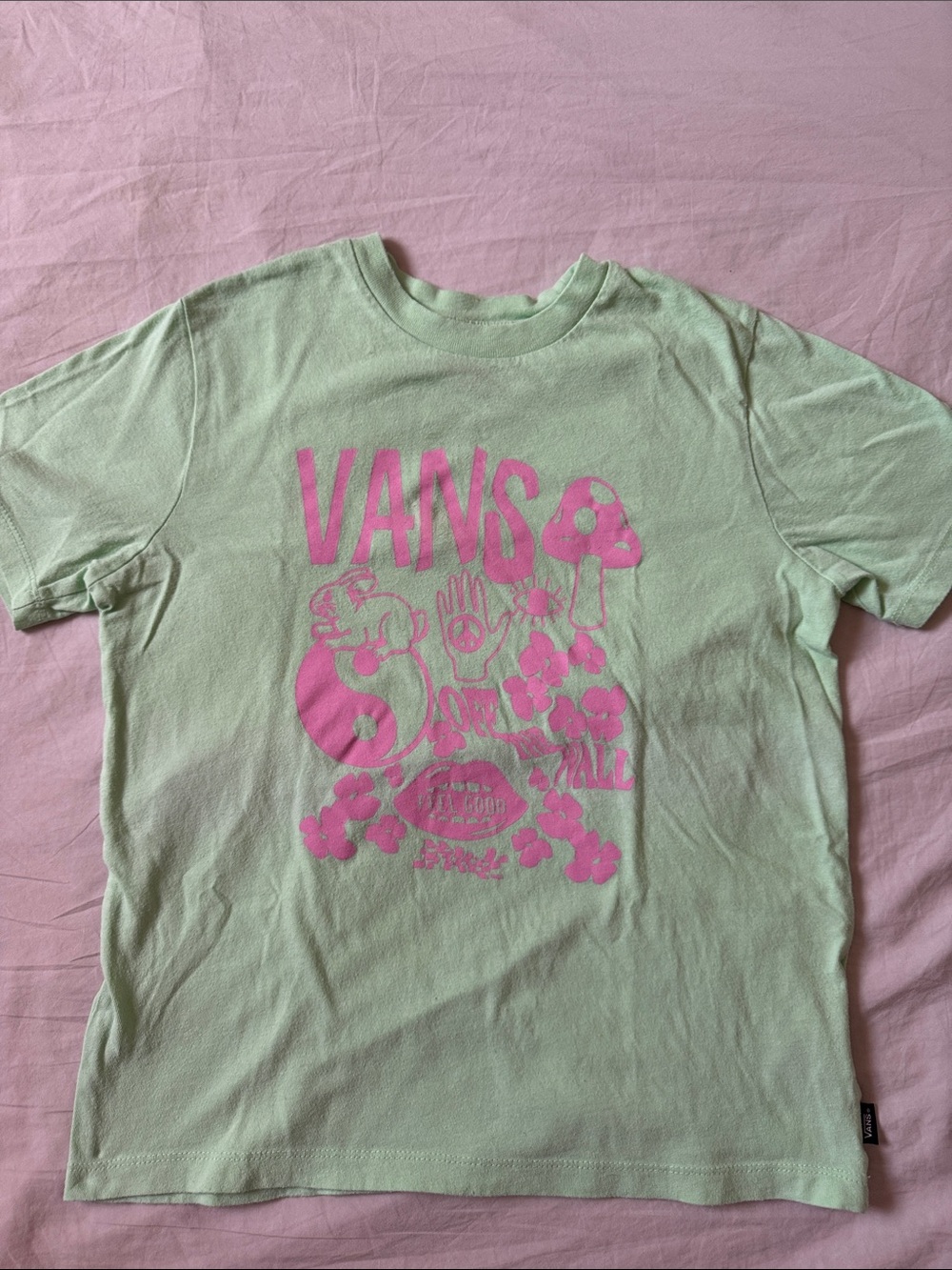 Vans girls 10/12 Mint Green Tee with Pink Graphic